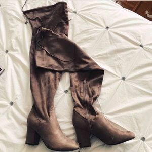 Faux Suede Thigh High Drawstring Boots
